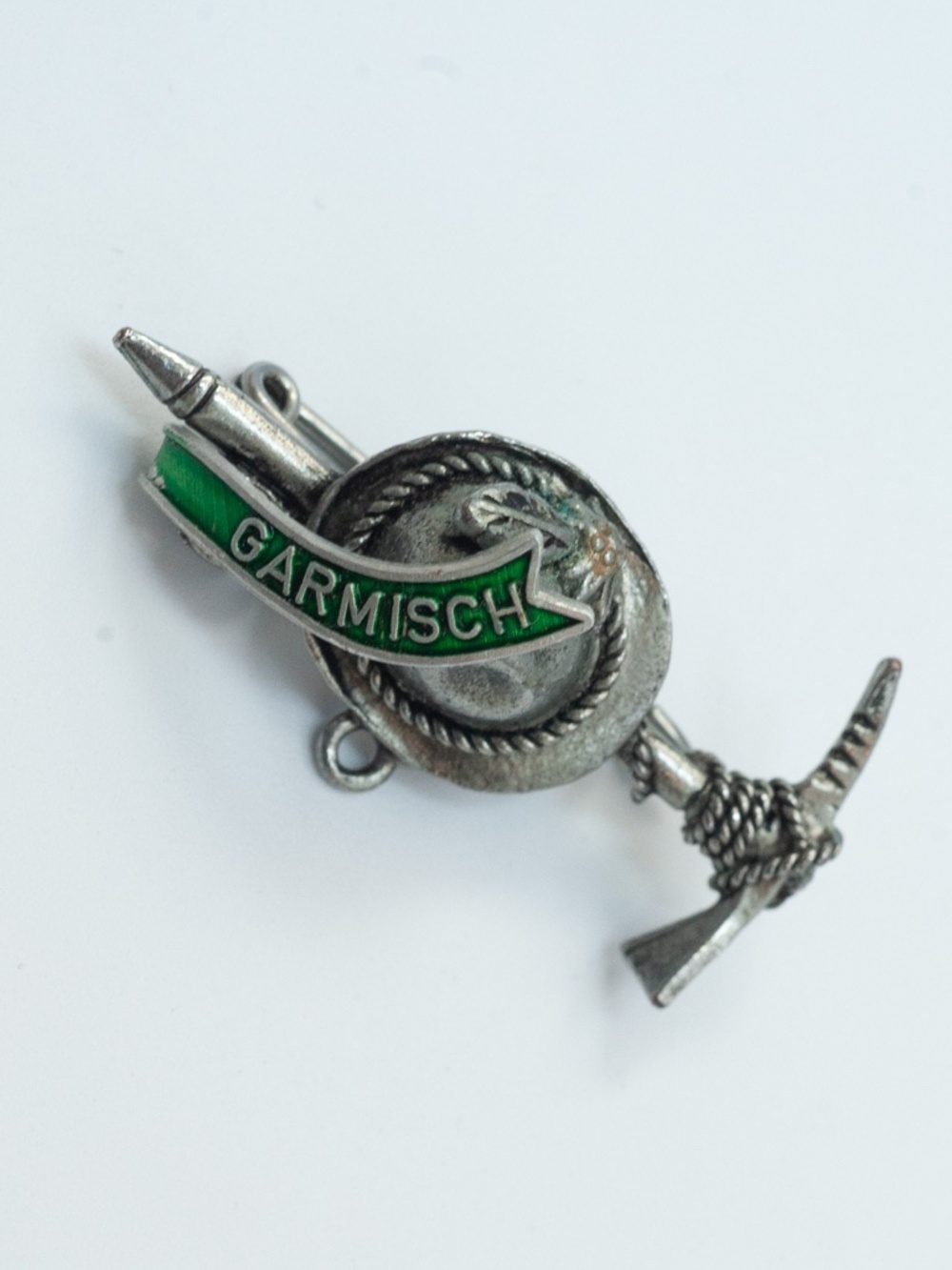 Vintage German Garmisch Travel Souvenir Pin Edelweiss Hat Pickaxe Enamel